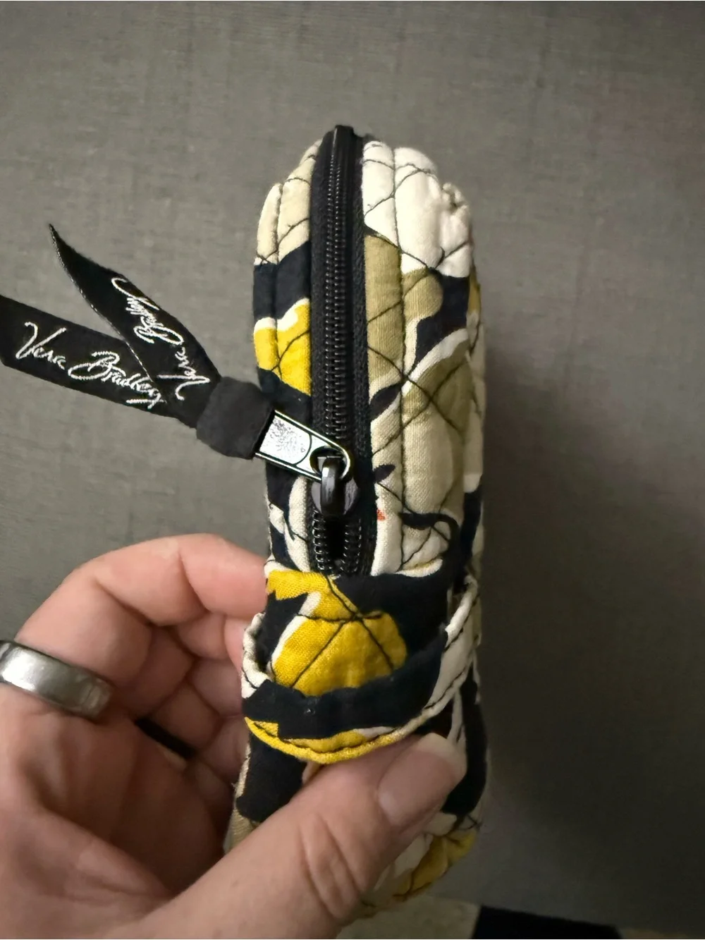 00s Vera Bradley Quilted Floral large Cosmetic Pouch - Yellow, Black & White